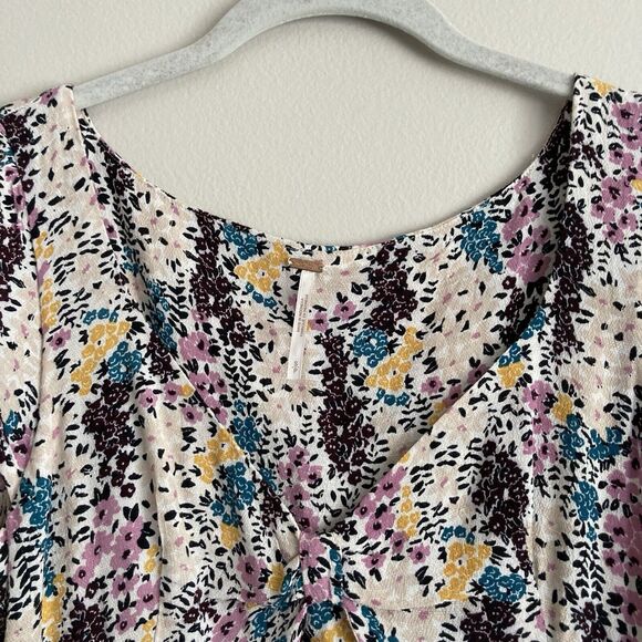 Free People Miss Right Ivory Pink Floral Mini Dress Size Small Cut Out - Picture 3 of 12